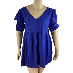 Eloquii Puff Sleeve Cutout Back Mini Dress Blue Size 14/16
